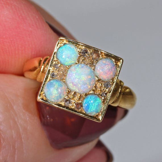 Art Deco Opal Diamond Gold Ring - image 4
