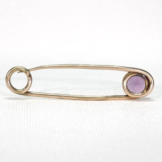 Antique Rose Gold Faceted Amethyst Safety Pin - image 3