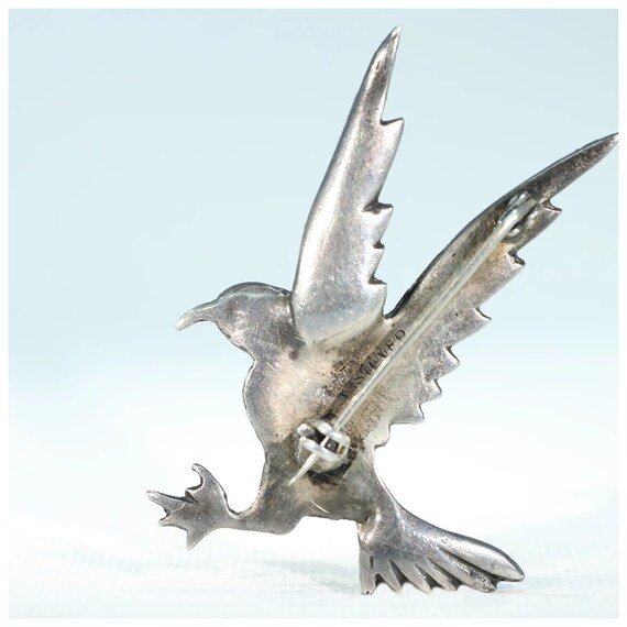 Vintage Marcasite Bird in Flight Brooch Pin Silver - image 4