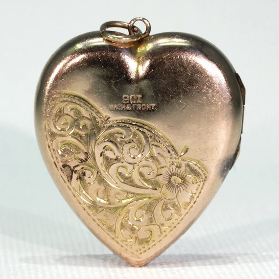 Gorgeous Engraved Edwardian Locket 9k Gold - image 3