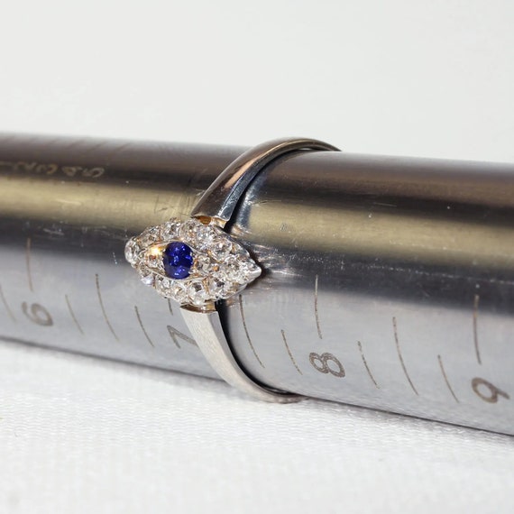 Edwardian Sapphire Diamond Ring Navette Cluster S… - image 8