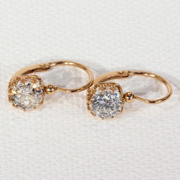 Antique Diamond Drop Earrings French Back-to-Front in 18k Gold