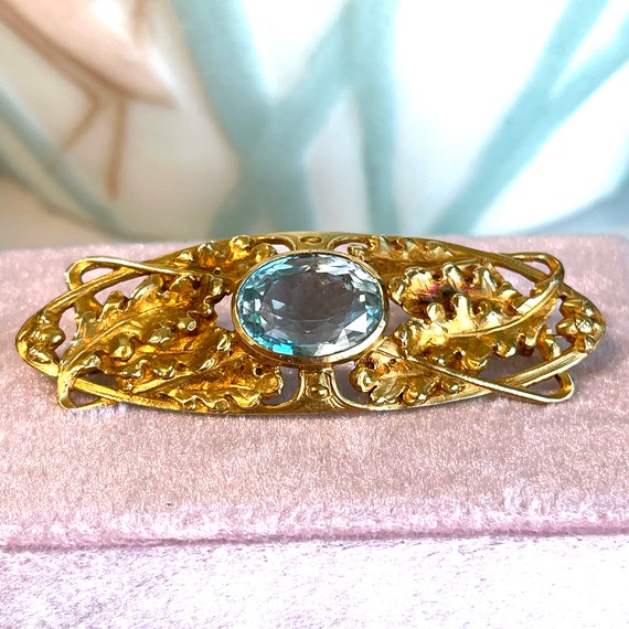 Antique French Art Nouveau Aquamarine and Gold Br… - image 5