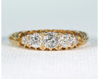 Victorian 5 Diamond Ring 18k Gold 1886 Size 8.25