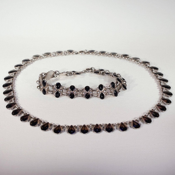 Vintage Danish Silver Black Enamel Necklace and Bracelet by Volmer Bahner