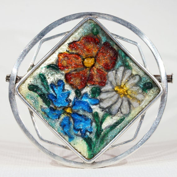 Antique French Enamel Limoges Silver Brooch Pin