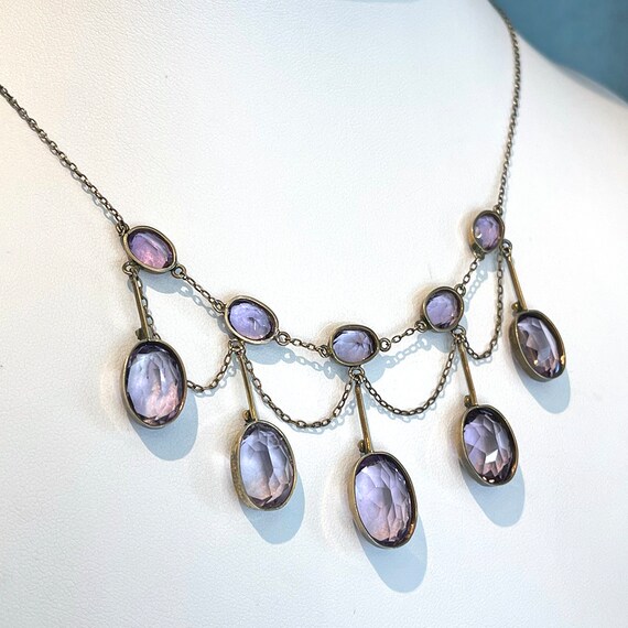 Antique Edwardian Amethyst Drop Necklace in Silve… - image 6