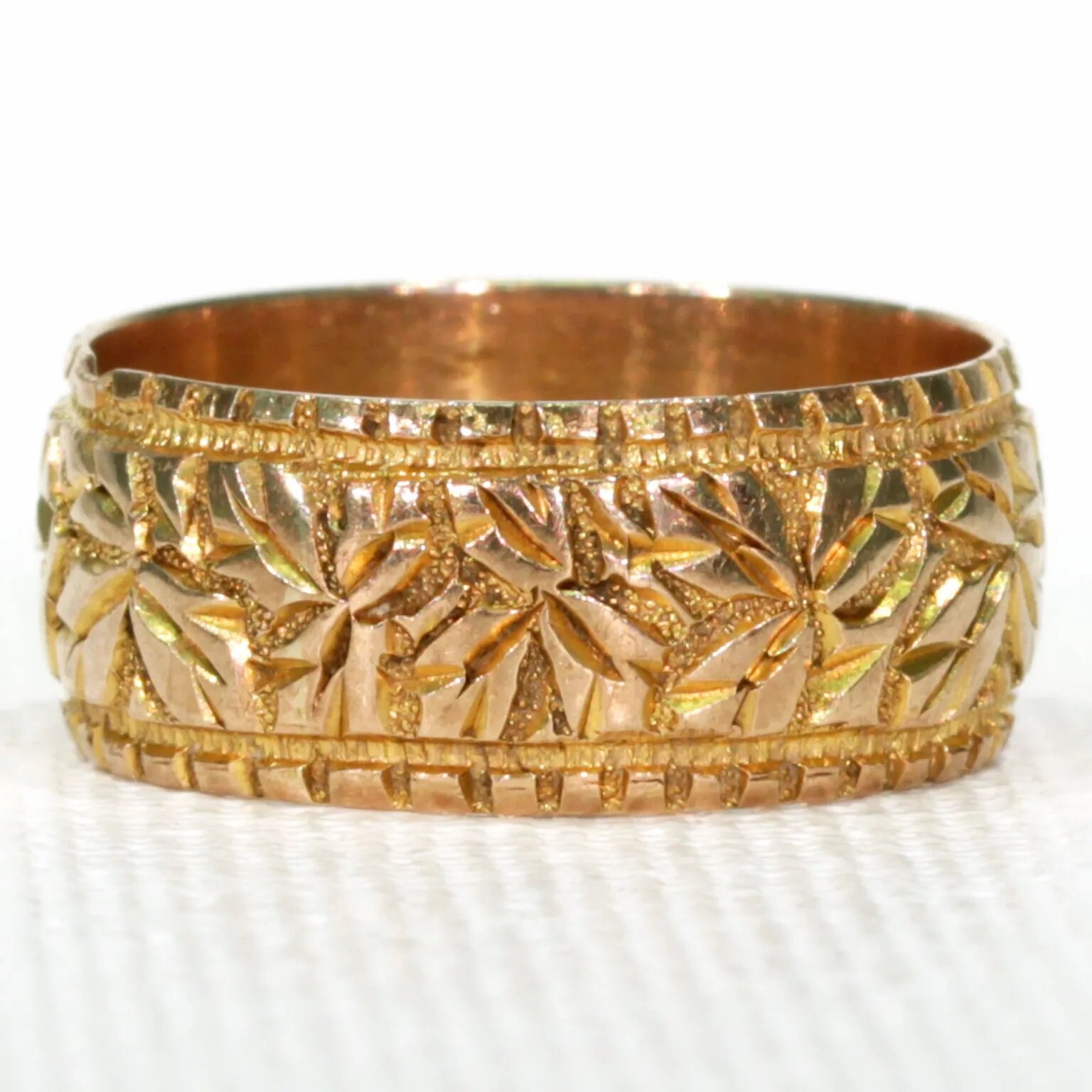 Wishbone 9ct 9k Yellow Gold Band, Vintage 1960s Zig Zag