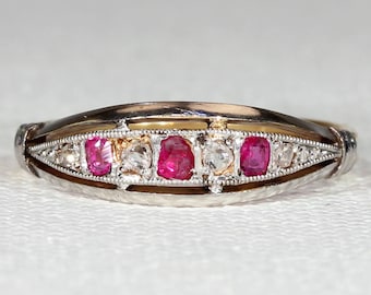 Antique French Ruby Diamond Ring 18k Gold Platinum Size 7