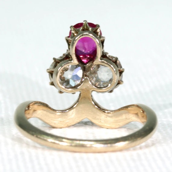 Antique Edwardian Trefoil Ruby Diamond Ring Size … - image 5