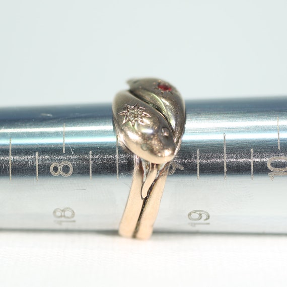 Edwardian Double Snake Ruby Diamond Ring 9k Gold … - image 9