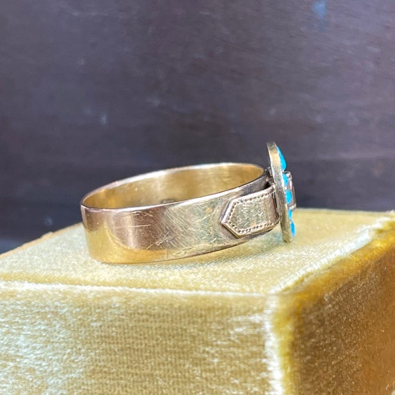 Victorian Turquoise Buckle Ring 18k Gold Size 9.25 - image 4