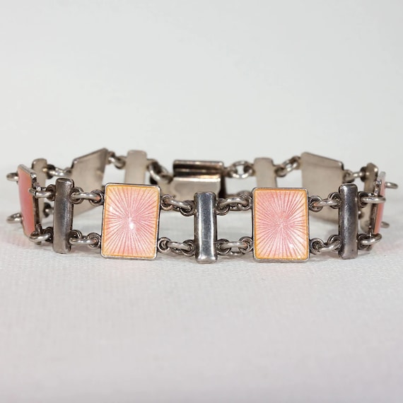 Vintage Pink Enamel Sterling Silver Bracelet by V… - image 1