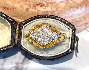 Antique Victorian Diamond Cluster Ring Engagement Hallmarked 18k Gold Size 7 1/2