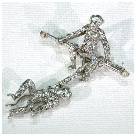 Art Deco Paste Silver Monkey Brooch - image 4
