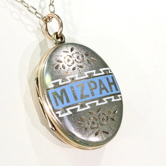 Antique Victorian Enamel Mizpah Locket 9k Gold - image 2