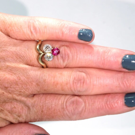 Antique Edwardian Trefoil Ruby Diamond Ring Size … - image 8