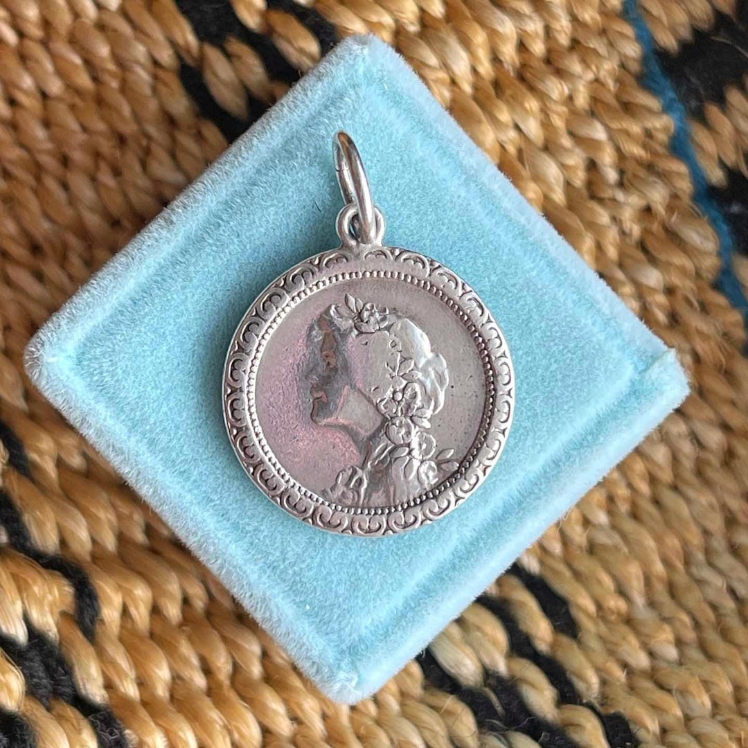 Antique Art Nouveau Silver Pendant Woman in Profile - Etsy