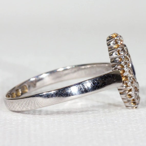 Edwardian Sapphire Diamond Ring Navette Cluster S… - image 3