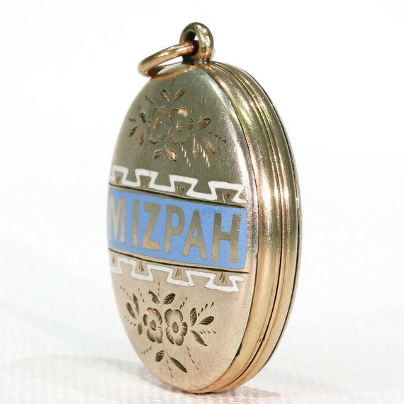 Antique Victorian Enamel Mizpah Locket 9k Gold - image 3