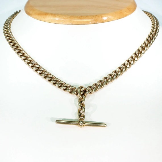 Victorian 9k Gold Watch Chain Necklace Double Albe