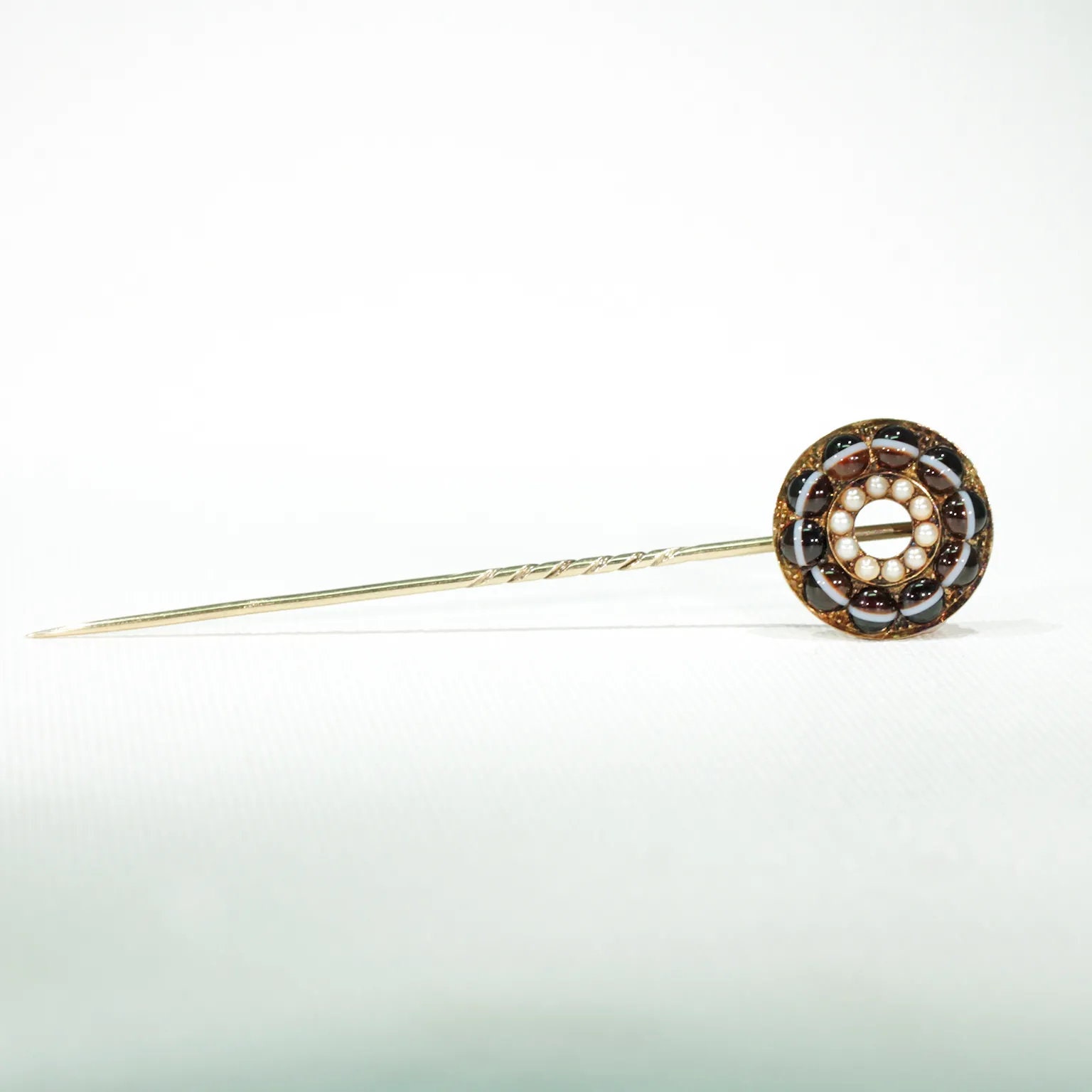 アンティーク ビクトリア朝 縞模様の瑪瑙 パール スティック ピン