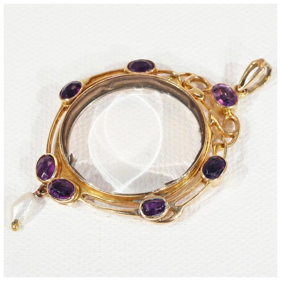 Art Nouveau Amethyst Pearl Frame Locket Gold - image 1