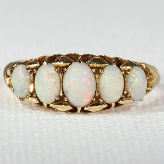 Antique Opal Gold Ring Five Stone 1905 - image 1