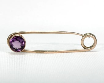 Antique Rose Gold Faceted Amethyst Safety Pin