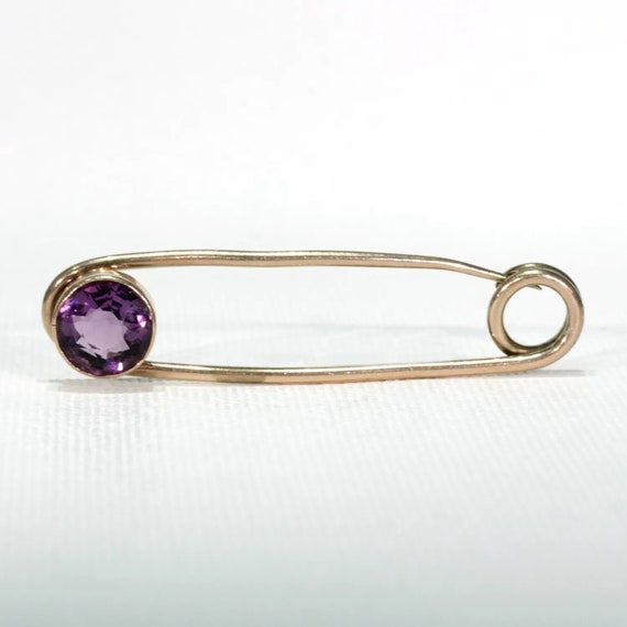 Antique Rose Gold Faceted Amethyst Safety Pin - image 1