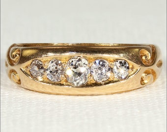 Antique Victorian 5 Stone Diamond Ring in 18k Gold, Hallmarked 1892