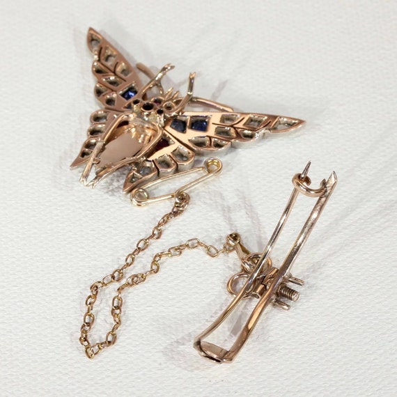 Art Deco Ruby Diamond Sapphire Pearl Brooch Pin B… - image 5