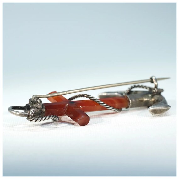 Victorian Scottish Carnelian Silver Anchor Brooch… - image 3