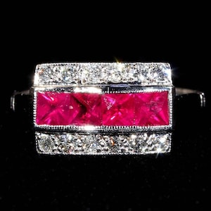 Ruby Diamond White Gold Cocktail Ring Size 6.5