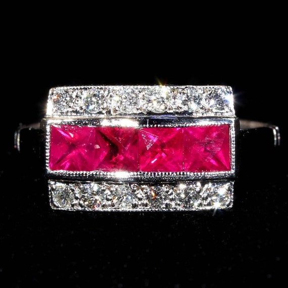 Ruby Diamond White Gold Cocktail Ring Size 6.5 - image 1