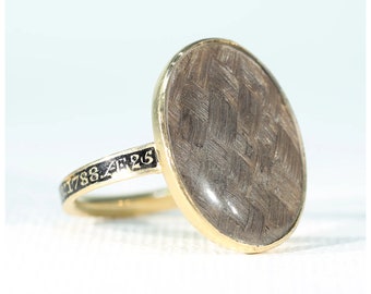 Georgisk minnesring 18k guld håremalj Memento Mori 1788 storlek 6.75