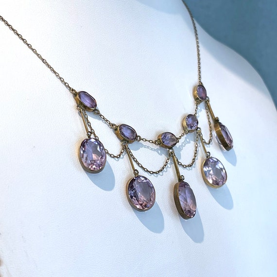 Antique Edwardian Amethyst Drop Necklace in Silve… - image 5