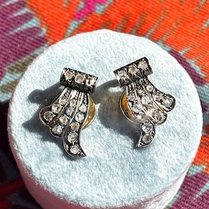 Antique Edwardian Diamond Wing Earrings 18k Gold Silver Set
