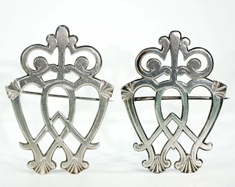 Pair of Georgian Silver Luckenbooth Brooches Pins Scottish Wedding Jewelry