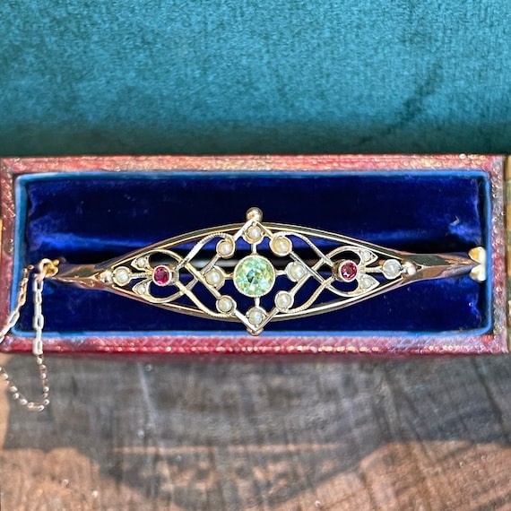 Antique Edwardian Suffragette Bangle Bracelet wit… - image 1