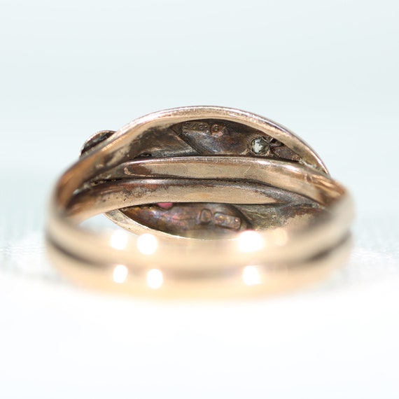 Edwardian Double Snake Ruby Diamond Ring 9k Gold … - image 3