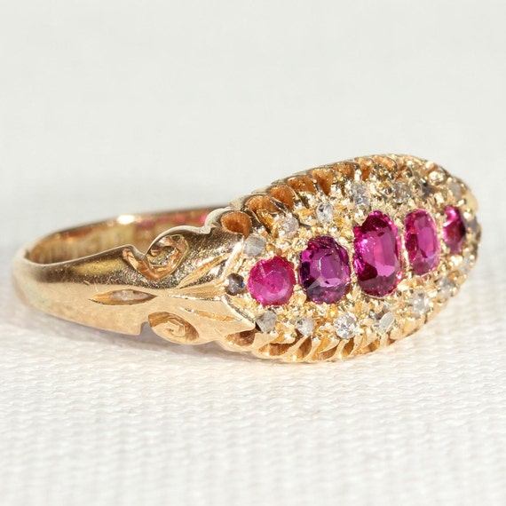Edwardian 5 Stone Ruby Diamond Ring - image 2