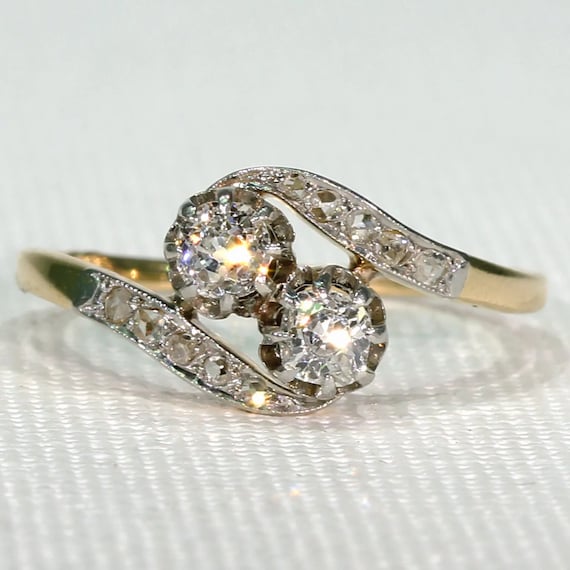 French Bypass Toi Et Moi Diamond Engagement Ring Size 9 25 Etsy