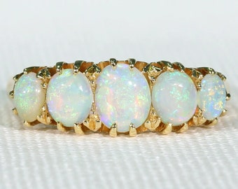 Edwardian 5 Stone Opal Ring in 18k Glowing Stones Size 9.25