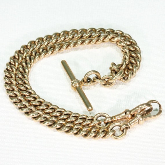 Victorian 9k Gold Watch Chain Necklace Double Alb… - image 2