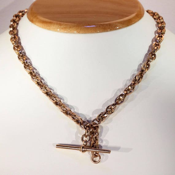 Victorian English 9k Rose Gold Watch Chain Necklac