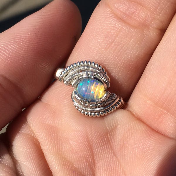 SIZE 8.5 // Ethiopian Opal Silver Wire Wrap Ring