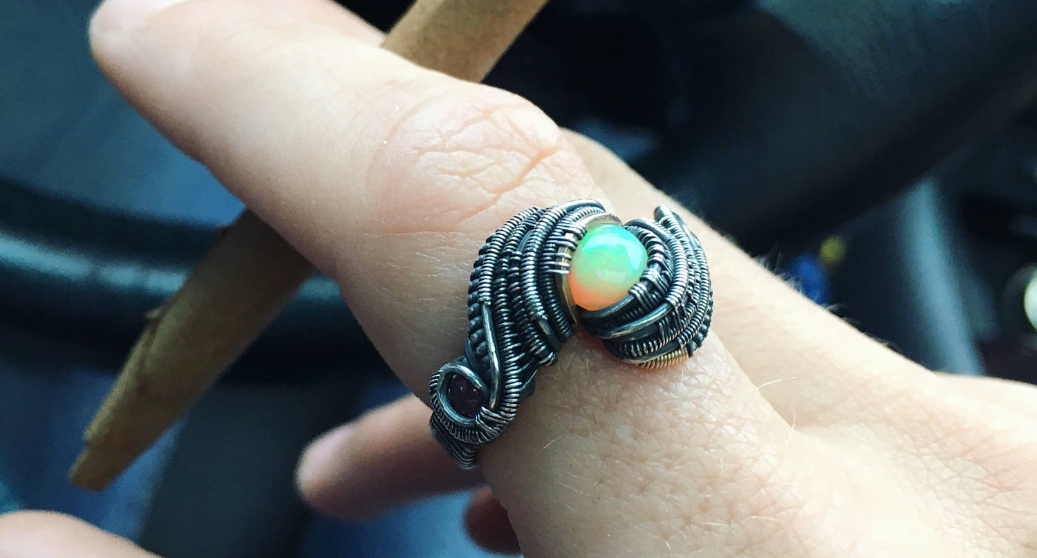 SIZE 7.5 // Ethiopian Opal and Pink Tourmaline Oxidized Silver | Etsy