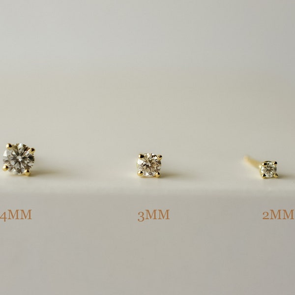 14K Gold Moissanite Stud Earrings, Solid Gold Moissanite Earrings, Simulated Diamond Gold Stud Earrings, Gold Stud Earrings, 4MM, 3MM, 2MM