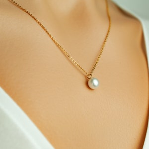 14K Pearl Pendant Necklace, Genuine Freshwater Pearl Necklace, High Luster Natural Freshwater Pearl, 7-7.5MM is Size, AAA Quality Pearl